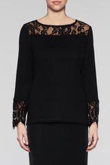 Lace Trim Blouse Color Black