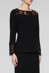 Lace Trim Blouse Color Black