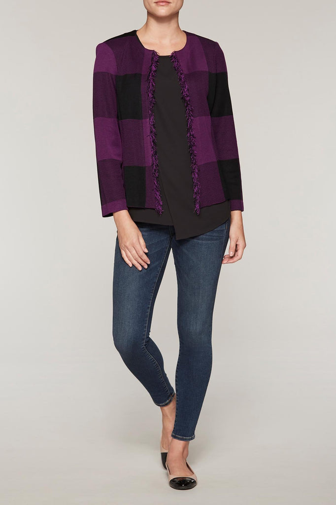 Fringe Plaid Jacket Color Jelly/Black/Chai