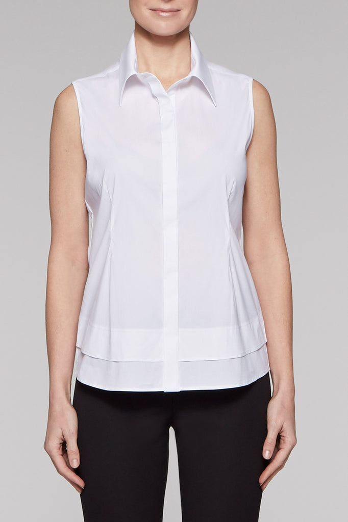 Layered Sleeveless Blouse Color White