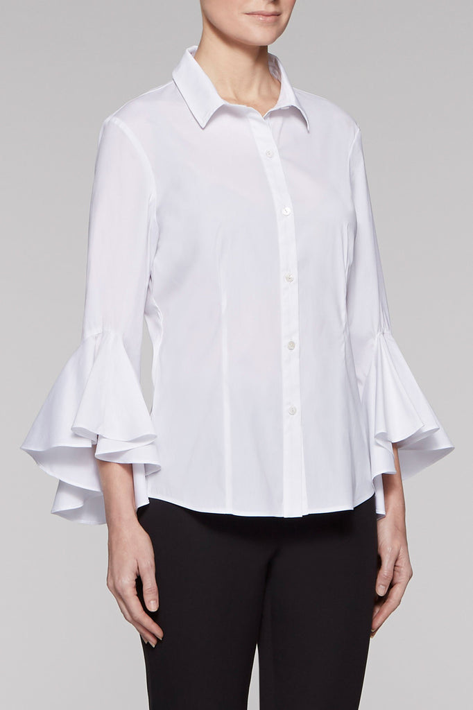 Ruffle Trumpet Sleeve Blouse Color White