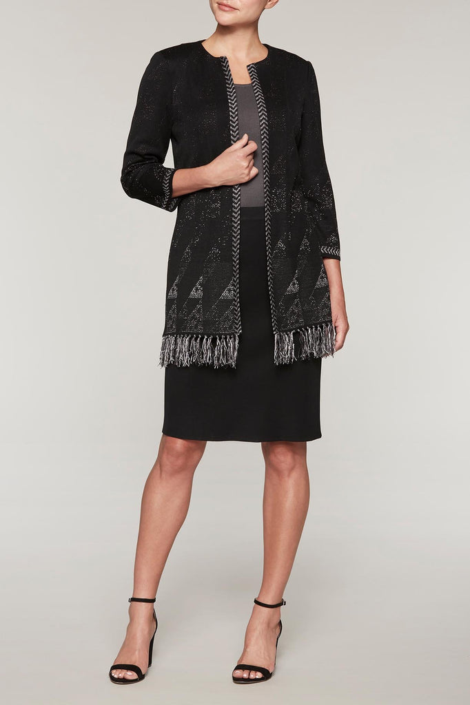 Jacquard Fringe Jacket Color Black/Granite/Stonecliff