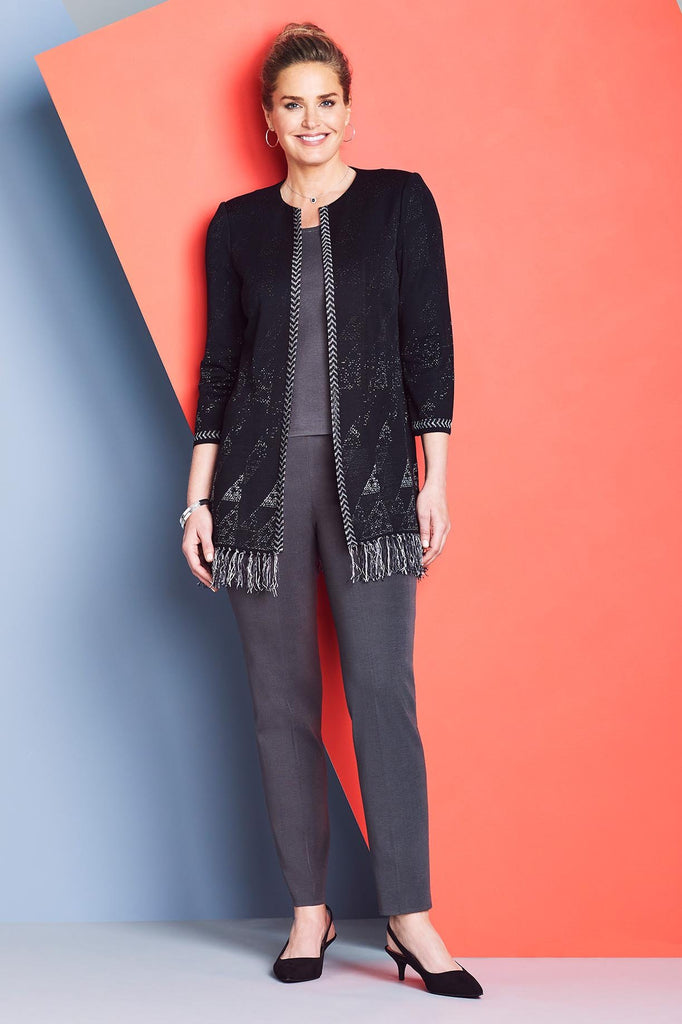 Jacquard Fringe Jacket Color Black/Granite/Stonecliff