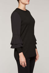 Ruffle Bell Sleeve Tunic Color Black