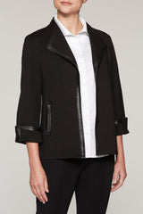 Cuffed Leather Trim Ponte Jacket Color Black