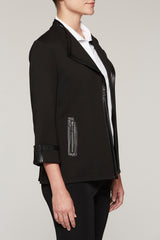 Cuffed Leather Trim Ponte Jacket Color Black