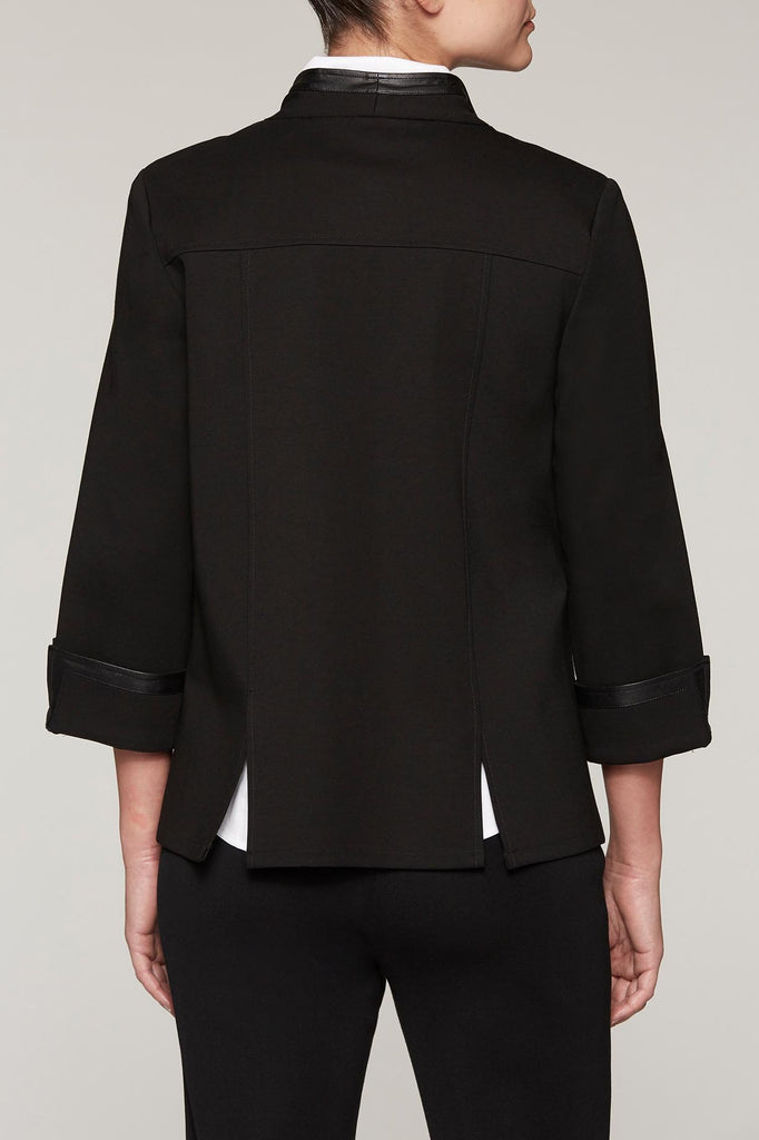 Cuffed Leather Trim Ponte Jacket Color Black