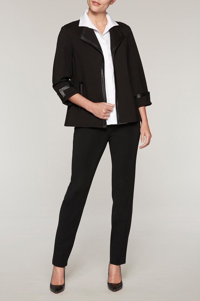 Cuffed Leather Trim Ponte Jacket Color Black