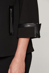 Cuffed Leather Trim Ponte Jacket Color Black