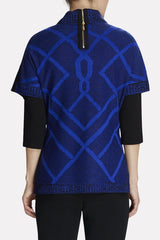Abstract Chunky Knit Tunic Color Blue Flame/Black