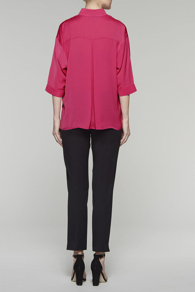 Breezy Split Neck Blouse Color Hibiscus