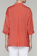 Breezy Split Neck Blouse Color Nectarine