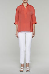 Breezy Split Neck Blouse Color Nectarine