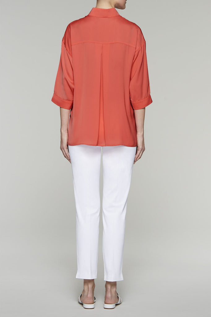 Breezy Split Neck Blouse Color Nectarine