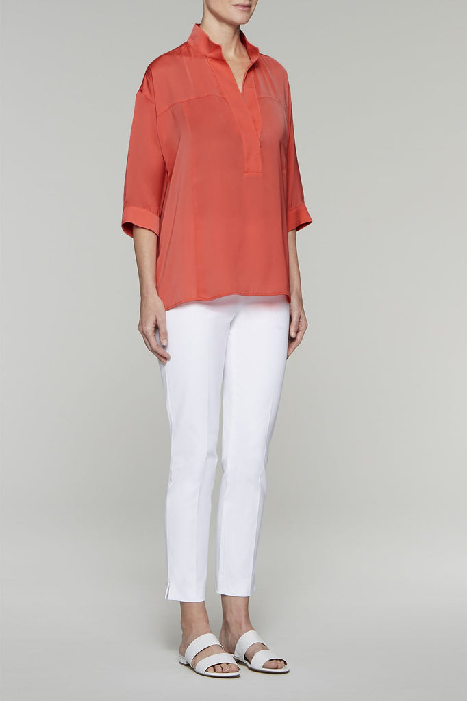 Breezy Split Neck Blouse Color Nectarine