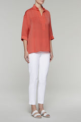 Breezy Split Neck Blouse Color Nectarine