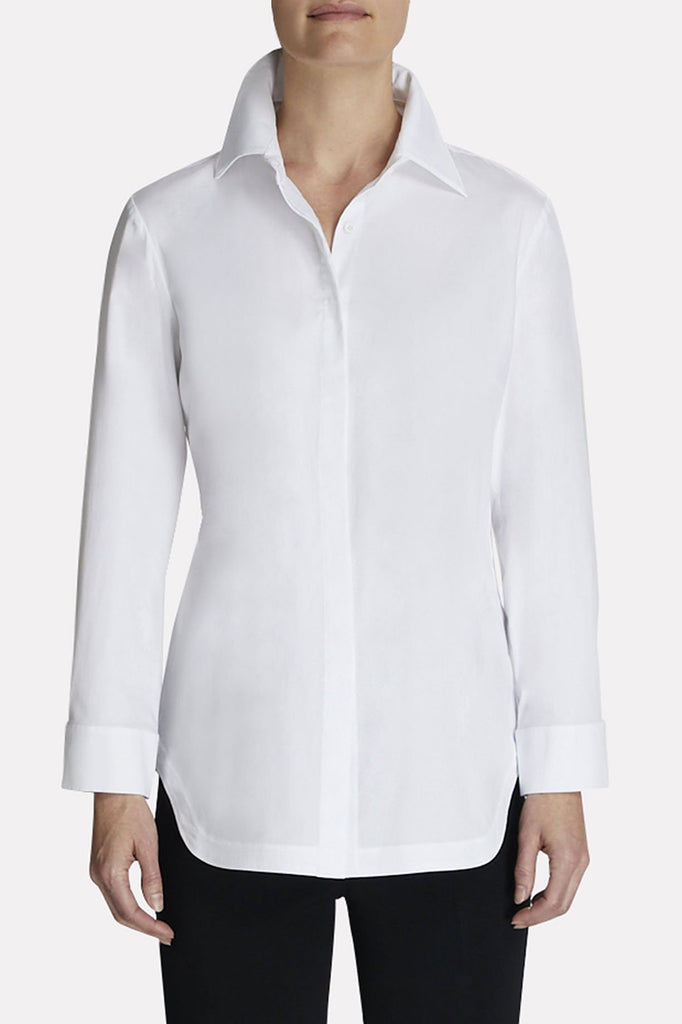 Button-Back Cotton Blouse Color White