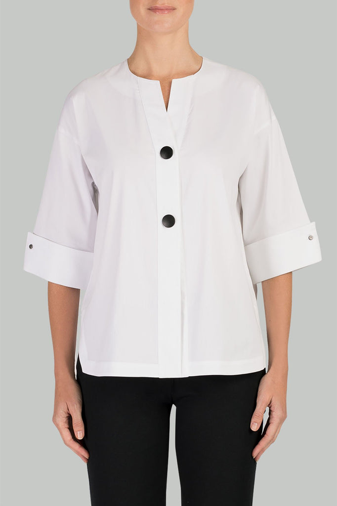 Hi-Lo Woven Shirt-Jacket Color White