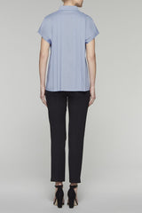 Pleated Back Button-Up Blouse Color Sky