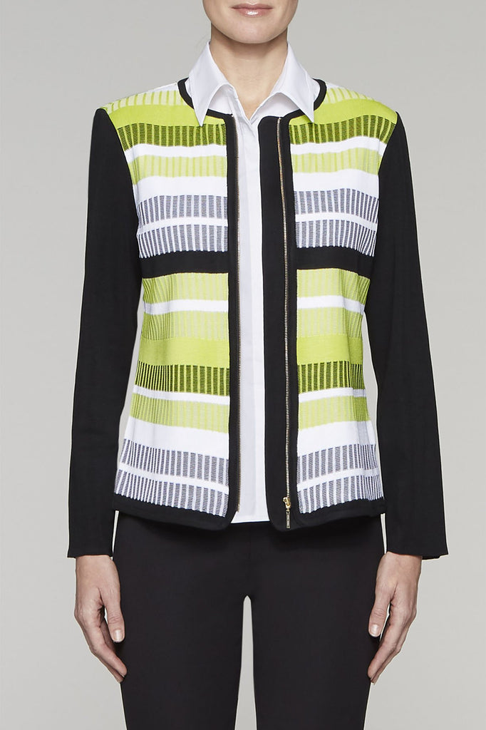 Ribbed Contrast Colorblock Jacket Color Black/Pear/White