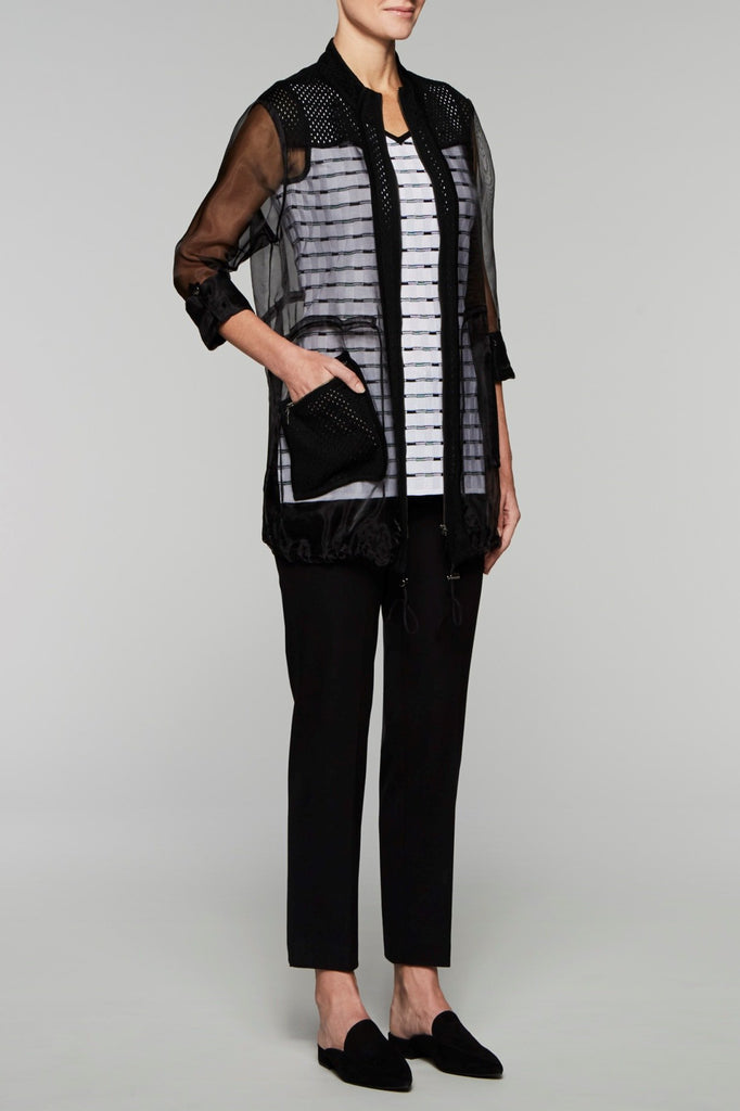 Sheer Eyelet Trimmed Jacket Color Black