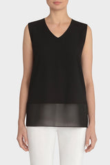 Sheer-Hem V-Neck Tank Color Black