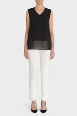 Sheer-Hem V-Neck Tank Color Black