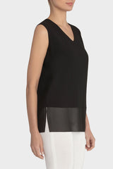 Sheer-Hem V-Neck Tank Color Black