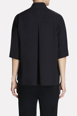 Stand Collar Cotton Blouse Color Black