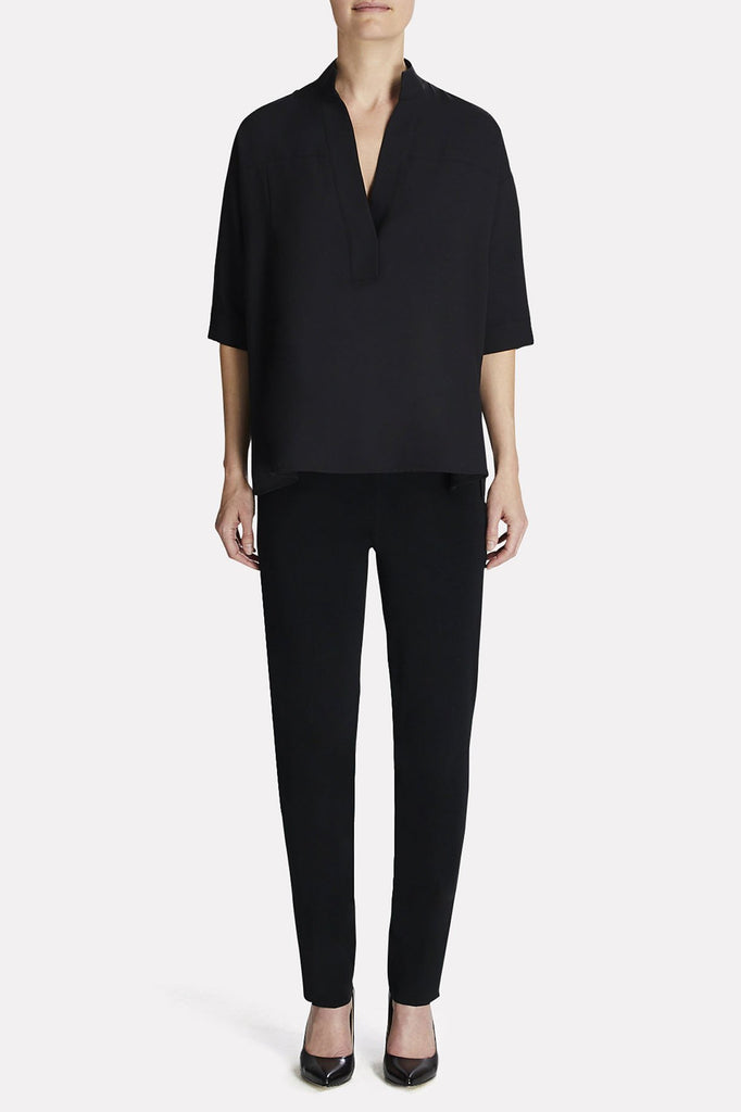 Stand Collar Cotton Blouse Color Black