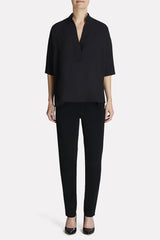 Stand Collar Cotton Blouse Color Black