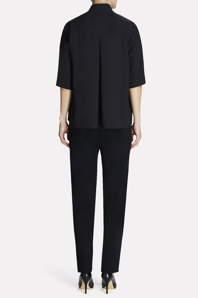 Stand Collar Cotton Blouse Color Black