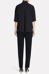 Stand Collar Cotton Blouse Color Black