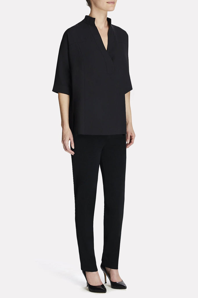 Stand Collar Cotton Blouse Color Black