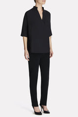 Stand Collar Cotton Blouse Color Black