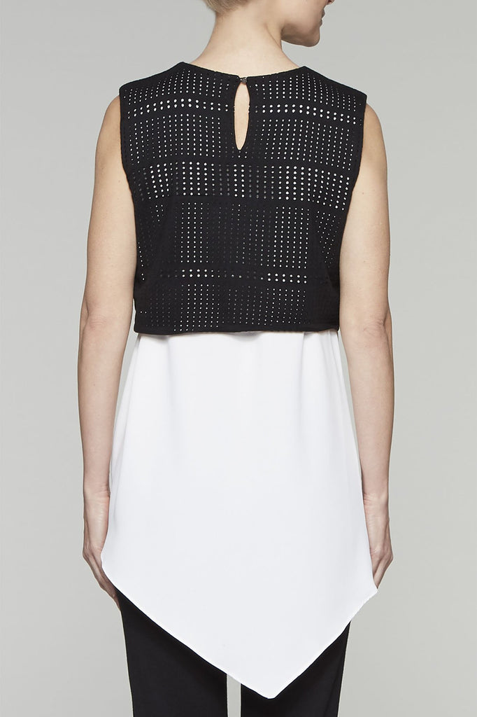 Eyelet Layered Tank Tunic Color White/Black