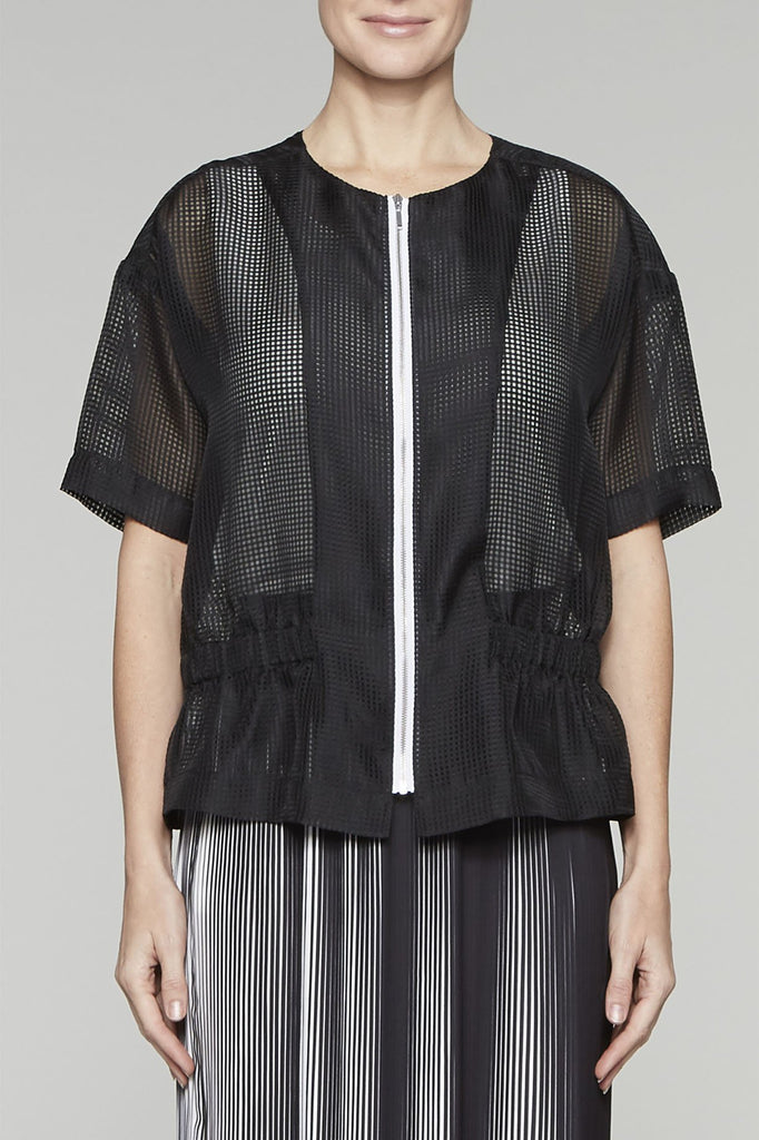 Gathered Waist Net Jacket Color Black/White