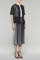 Gathered Waist Net Jacket Color Black/White