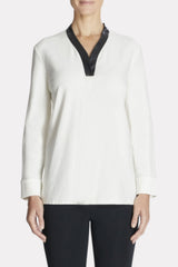 Leather Trimmed Shirt Color White/Black