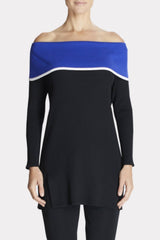 Off-The-Shoulder Colorblock Tunic Color Blue Flame/Black/Ivory
