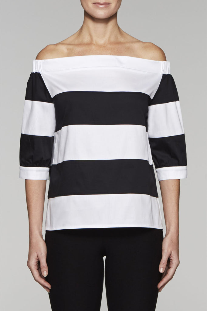 Off-the-Shoulder Striped Top Color White/Black