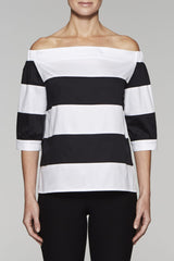 Off-the-Shoulder Striped Top Color White/Black