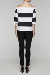 Off-the-Shoulder Striped Top Color White/Black