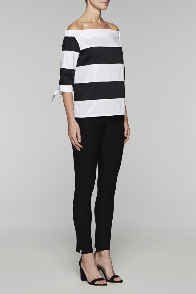 Off-the-Shoulder Striped Top Color White/Black