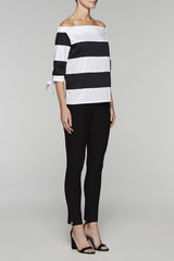 Off-the-Shoulder Striped Top Color White/Black