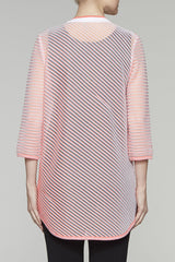 Sheer-Stripe Split-Neck Tunic Color Daylily/White