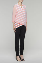 Sheer-Stripe Split-Neck Tunic Color Daylily/White