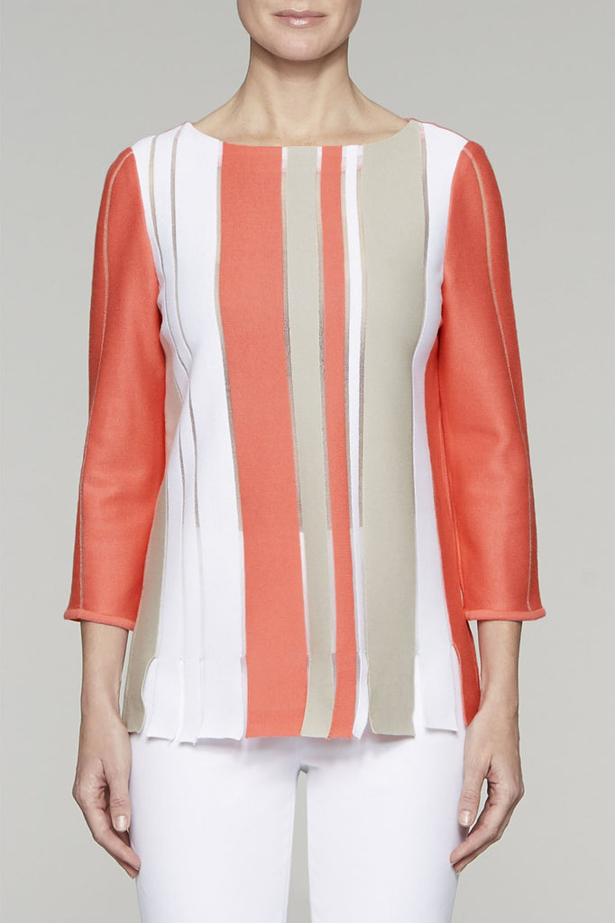 Shredded Hem Pullover Tunic Color Daylily/Almond Beige/White