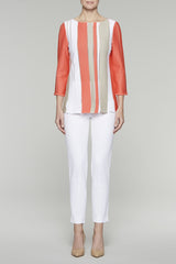 Shredded Hem Pullover Tunic Color Daylily/Almond Beige/White