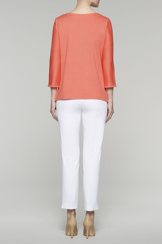 Shredded Hem Pullover Tunic Color Daylily/Almond Beige/White